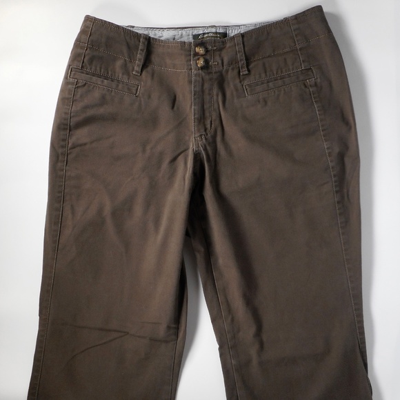 Eddie Bauer Sz 8 Blakely Fit Brown Pant 32 x 31.5 Cotton Stretch 2-Button Front - Picture 1 of 9